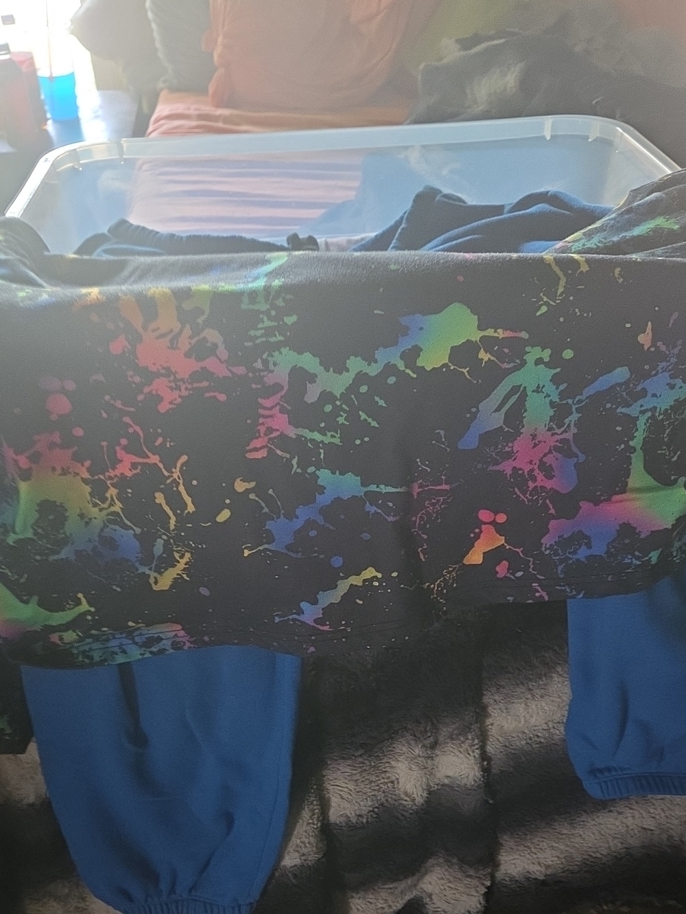 SHEIN Black Leggings with Neon Multicolor Paint-Splatter
